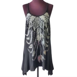 Roman Brand Tank Top Tunic NWT Crochet racerback Black Silver Plus 2X. Xl